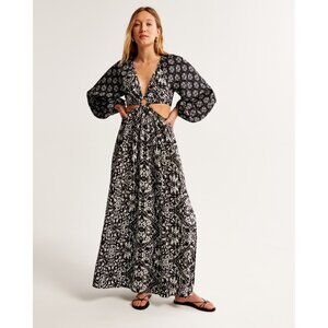 ABERCROMBIE & FITCH Long-Sleeve Plunge Cutout Maxi Dress Size LARGE NWT!  RT120